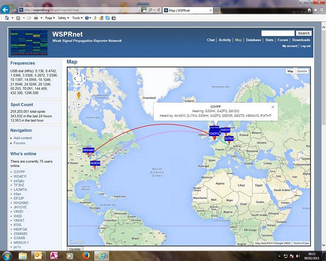 Typical 60m WSPR Display